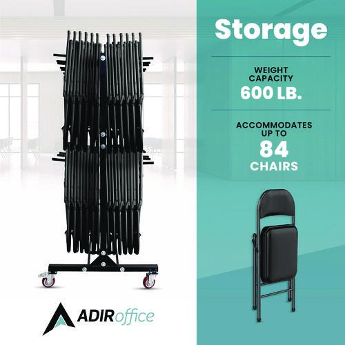 Image of AdirOffice ADI69003 Steel Folding Chair Two-Tier Utility Cart, Metal, 1,000 lb Capacity, 33 x 65 x 68.5, Black