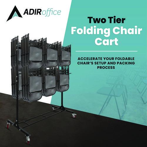 Image of AdirOffice ADI69003 Steel Folding Chair Two-Tier Utility Cart, Metal, 1,000 lb Capacity, 33 x 65 x 68.5, Black