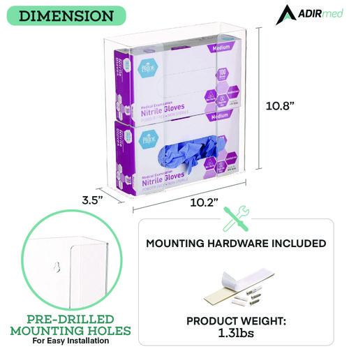 Image of AdirMed ADI90202MK Acrylic Glove Dispenser, Double Box Capacity, 10.2 x 3.5 x 10.8, Clear