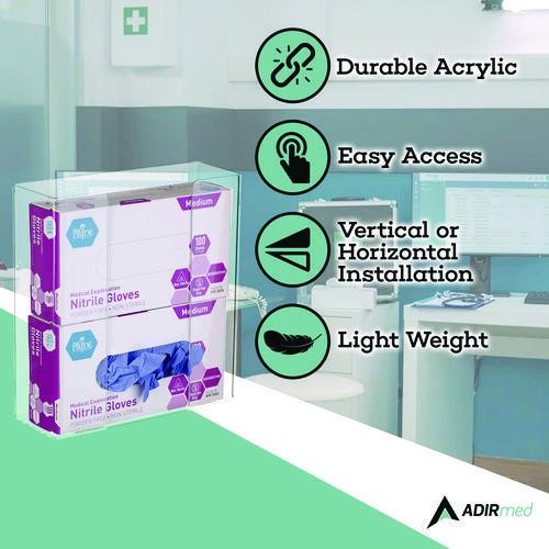 Image of AdirMed ADI90202MK Acrylic Glove Dispenser, Double Box Capacity, 10.2 x 3.5 x 10.8, Clear
