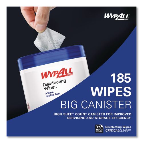 Image of WypAll® 54481 Disinfecting Wipes, 1-Ply, 5.16 x 8.5, Fresh Scent, White, 185 Sheets/Canister, 3 Canisters/Carton