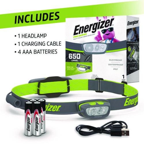Image of Energizer® ENY38A42P Pro Series Multi-Color Hybrid Headlamp, Rechargeable Lithium Ion Battery/4 AAA Batteries (Included), Gray/Green
