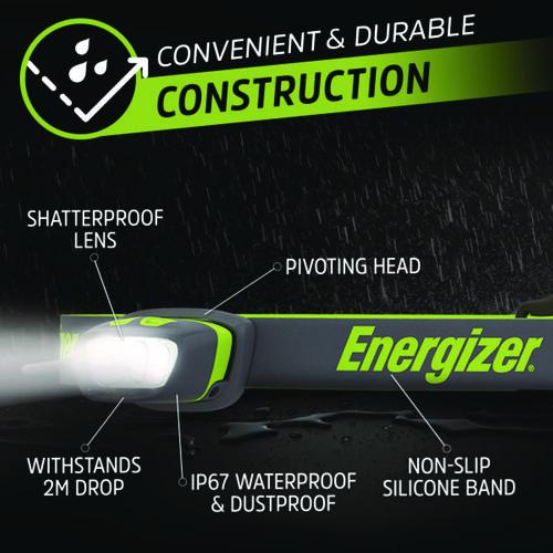 Image of Energizer® ENY38A42P Pro Series Multi-Color Hybrid Headlamp, Rechargeable Lithium Ion Battery/4 AAA Batteries (Included), Gray/Green