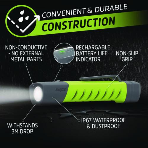 Image of Energizer® ENYPHH22 Pro Series Inspection Light, Rechargeable Lithium Ion Battery/2 AAA Batteries (Included), Gray/Green