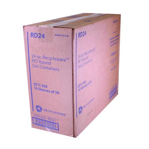 Image of Fabri-Kal® 000000000009501036 Recycleware Round Deli Container, 24 oz, 4.6" Diameter x 3.6" h, Clear, Plastic, 500/Carton