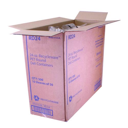 Image of Fabri-Kal® 000000000009501036 Recycleware Round Deli Container, 24 oz, 4.6" Diameter x 3.6" h, Clear, Plastic, 500/Carton