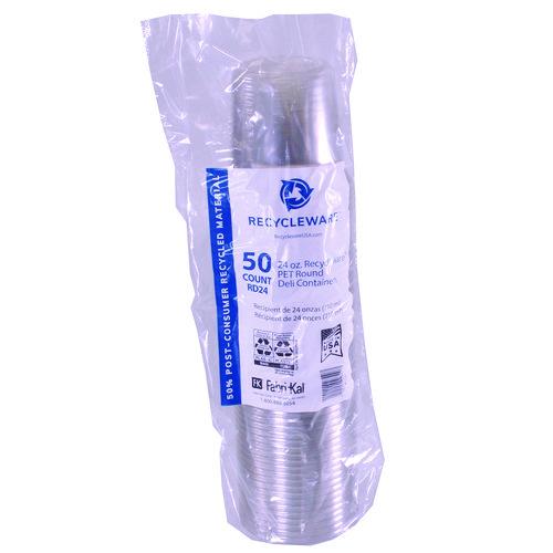 Image of Fabri-Kal® 000000000009501036 Recycleware Round Deli Container, 24 oz, 4.6" Diameter x 3.6" h, Clear, Plastic, 500/Carton