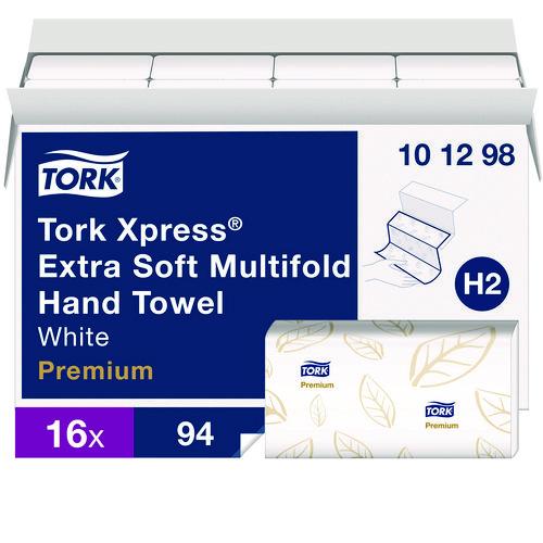 Image of Tork® 101298 Xpress Extra Soft Multifold Towel, 2-Ply, 9.12 x 12.8, White, 94 Towels/Pack,16 Packs/Carton