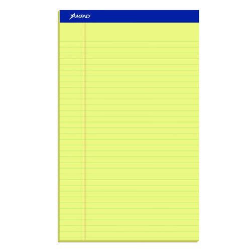 Image of Ampad® Perforated Writing Pads, Wide/Legal Rule, (50) Canary 8.5 x 14 Sheets, Dozen