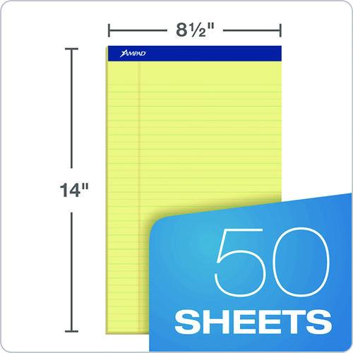 Image of Ampad® Perforated Writing Pads, Wide/Legal Rule, (50) Canary 8.5 x 14 Sheets, Dozen
