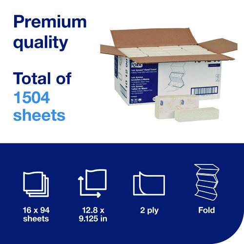 Image of Tork® 101298 Xpress Extra Soft Multifold Towel, 2-Ply, 9.12 x 12.8, White, 94 Towels/Pack,16 Packs/Carton