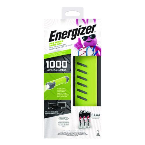 Image of Energizer® ENYPHH62 Pro Series Handheld High CRI Flashlight, Rechargeable Lithium Ion Battery/6 AAA Batteries (Included), Gray/Green