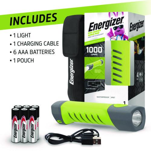 Image of Energizer® ENYPHH62 Pro Series Handheld High CRI Flashlight, Rechargeable Lithium Ion Battery/6 AAA Batteries (Included), Gray/Green