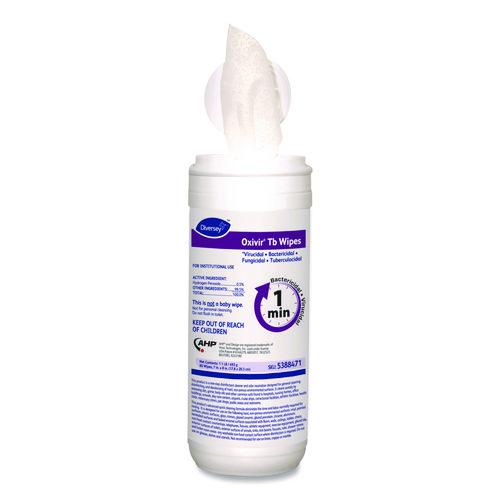 Image of Diversey 5388471 Oxivir TB Disinfectant Wipes, 7 x 6, White, 60/Canister, 12 Canisters/Carton