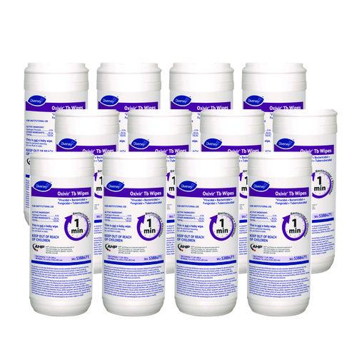 Image of Diversey 5388471 Oxivir TB Disinfectant Wipes, 7 x 6, White, 60/Canister, 12 Canisters/Carton