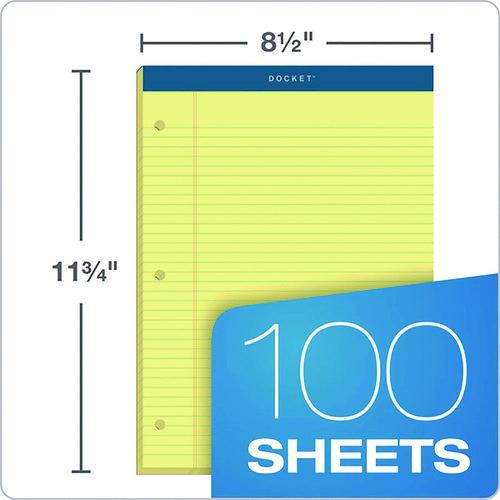 Image of TOPS 63383 Double Docket Ruled Pads with Extra Sturdy Back, Medium/College Rule, (100) Canary Yellow 8.5 x 11 Sheets