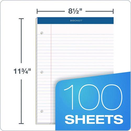 Image of TOPS 63379 Double Docket Ruled Pads with Extra Sturdy Back, Wide/Legal Rule, (100) White 8.5 x 11 Sheets