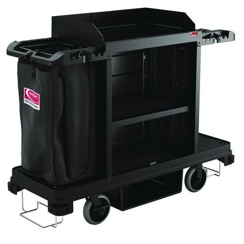 Image of Suncast Commercial® HKC1000 Standard Housekeeping Cart, Plastic, 1 Shelf, 24" x 62.13" x 49.75", Black