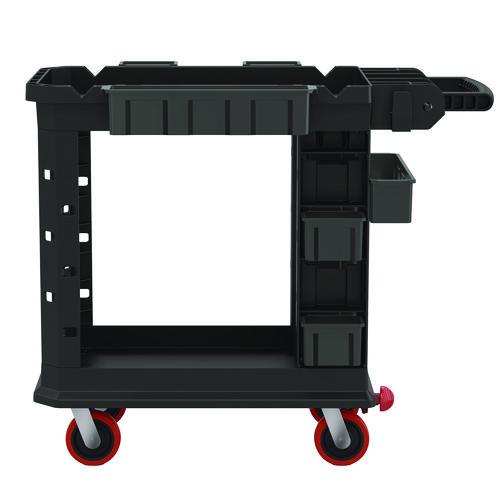 Image of Suncast Commercial® PUCHD1937 Heavy Duty Plus Utility Cart, Plastic, 2 Shelves, 6 Bins, 500 lb Capacity, 19.5" x 41.78" x 34.81", Black