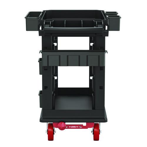 Image of Suncast Commercial® PUCHD1937 Heavy Duty Plus Utility Cart, Plastic, 2 Shelves, 6 Bins, 500 lb Capacity, 19.5" x 41.78" x 34.81", Black
