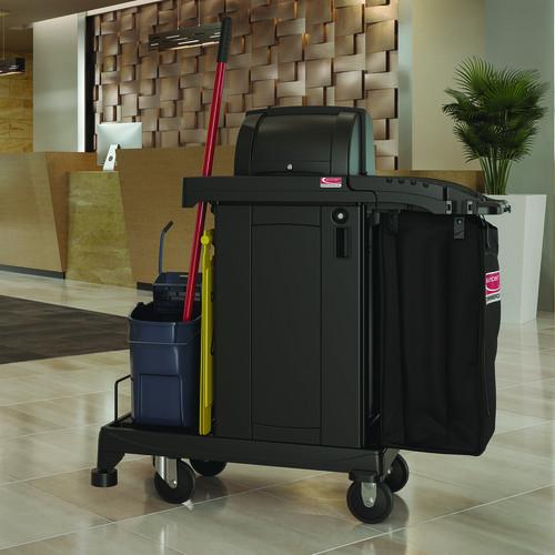 Image of Suncast Commercial® CCH255A High Security Housekeeping Cart, Plastic, 1 Shelf, 3 Bins, 23.19 x 53.23 x 53.02, Black