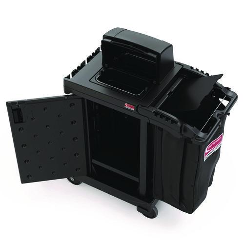 Image of Suncast Commercial® CCH255A High Security Housekeeping Cart, Plastic, 1 Shelf, 3 Bins, 23.19 x 53.23 x 53.02, Black