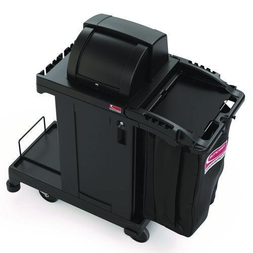 Image of Suncast Commercial® CCH255A High Security Housekeeping Cart, Plastic, 1 Shelf, 3 Bins, 23.19 x 53.23 x 53.02, Black