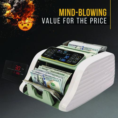 Image of Kolibri KBR-500 KBR-500 Mixed Denomination Bill Counter, 1,200 Bills/Min, 9.2" x 14.3" x 13", Light Gray/Black