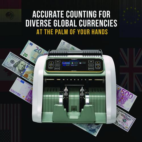 Image of Kolibri KBR-500 KBR-500 Mixed Denomination Bill Counter, 1,200 Bills/Min, 9.2" x 14.3" x 13", Light Gray/Black
