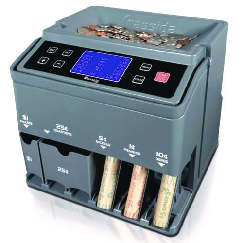 Image of Cassida C300 C300 Series Coin Sorter/Counter for Pennies, Nickels, Dimes, Quarters and Dollars, 300 coins/min, 11" x 11" x 10", Gray