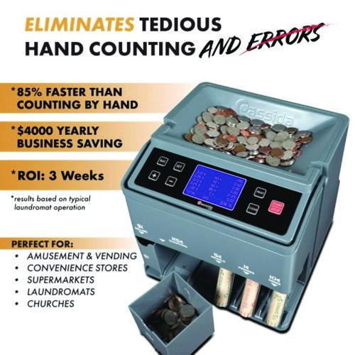 Image of Cassida C300 C300 Series Coin Sorter/Counter for Pennies, Nickels, Dimes, Quarters and Dollars, 300 coins/min, 11" x 11" x 10", Gray