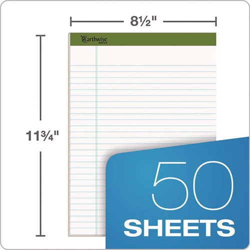 Image of Ampad® 20-172R Earthwise by Ampad Recycled Writing Pad, Solid Green Politex Headband, Wide/Legal Rule, (50) White 8.5 x 11 Sheets, Dozen