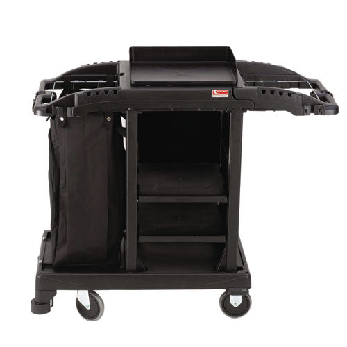 Image of Suncast Commercial® HKCCT100 Compact Standard Housekeeping Cart, Plastic, 1 Shelf, 23.25" x 53.18" x 46.57", Black