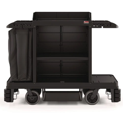 Image of Suncast Commercial® HKC2002 Partially Assembled Premium Housekeeping Cart, Plastic, 1 Shelf, 24 x 62.13 x 49.75, Black