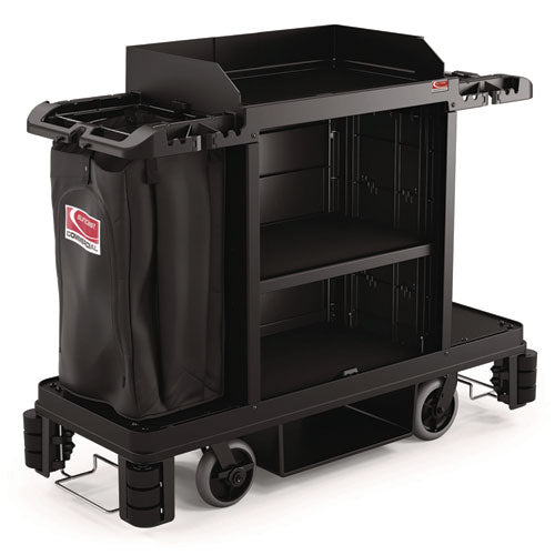 Image of Suncast Commercial® HKC2002 Partially Assembled Premium Housekeeping Cart, Plastic, 1 Shelf, 24 x 62.13 x 49.75, Black