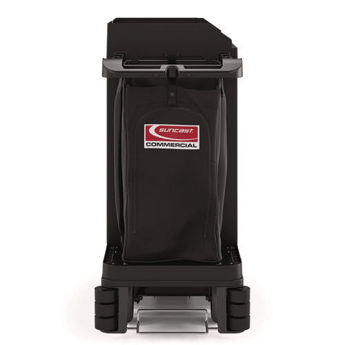 Image of Suncast Commercial® HKC2002 Partially Assembled Premium Housekeeping Cart, Plastic, 1 Shelf, 24 x 62.13 x 49.75, Black