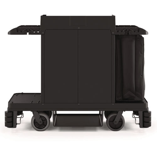 Image of Suncast Commercial® HKC2002 Partially Assembled Premium Housekeeping Cart, Plastic, 1 Shelf, 24 x 62.13 x 49.75, Black