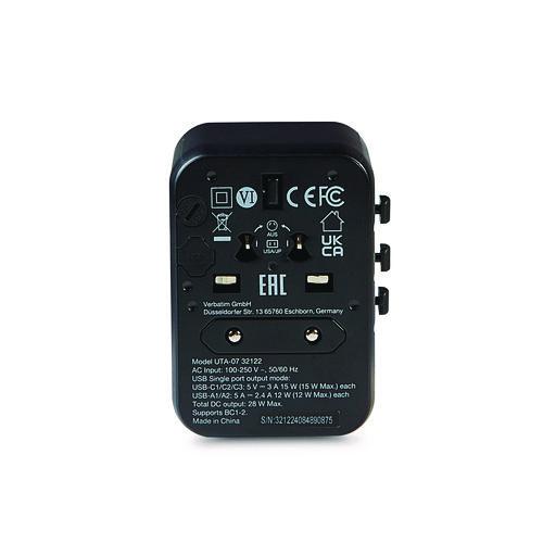 Image of Verbatim® 32122 UTA-07 Universal Travel Adapter, (3) USB-A, (3) USB-C