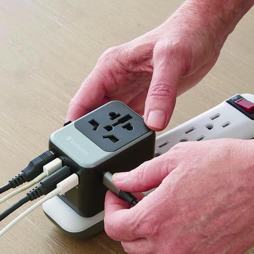 Image of Verbatim® 32122 UTA-07 Universal Travel Adapter, (3) USB-A, (3) USB-C