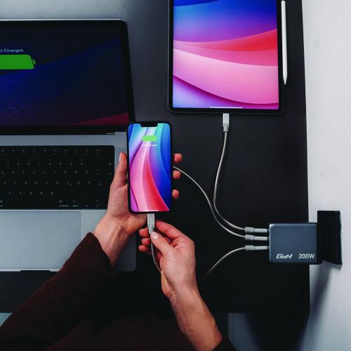 Image of Verbatim® 32204 200 W 4-Port GaN Wall Charger, Black/Gray