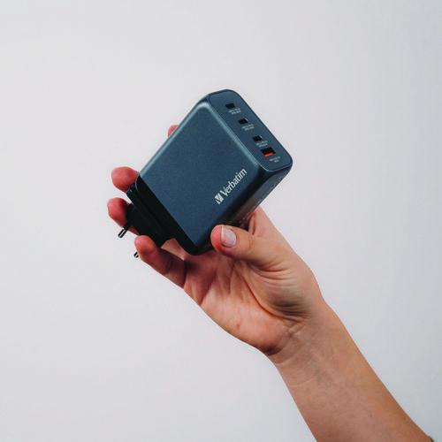 Image of Verbatim® 32204 200 W 4-Port GaN Wall Charger, Black/Gray