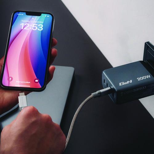 Image of Verbatim® 32204 200 W 4-Port GaN Wall Charger, Black/Gray