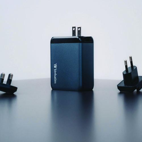 Image of Verbatim® 32204 200 W 4-Port GaN Wall Charger, Black/Gray