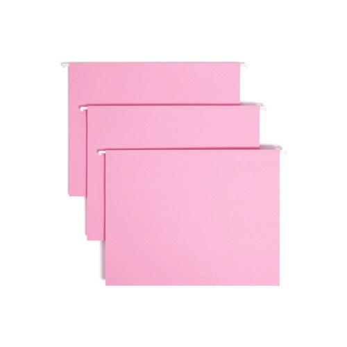 Image of Smead 64066 Colored Hanging File Folders with 1/5 Cut Tabs, Letter Size, 1/5-Cut Tabs, Pink, 25/Box