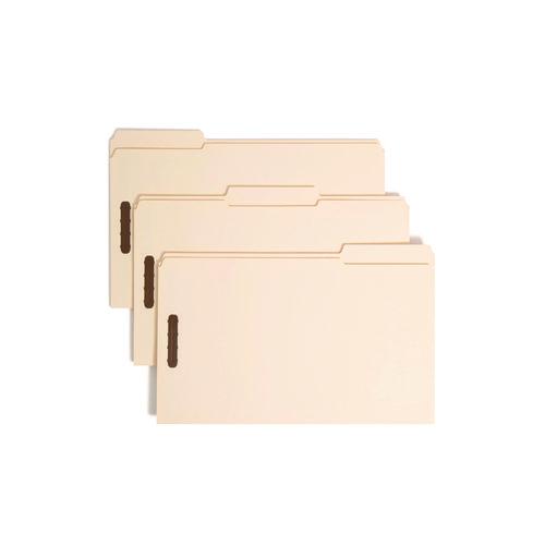 Image of Smead Top Tab Fastener Folders, 1/3-Cut Tabs: Assorted, 0.75" Expansion, 2 Fasteners, Legal Size, Manila Exterior, 50/Box