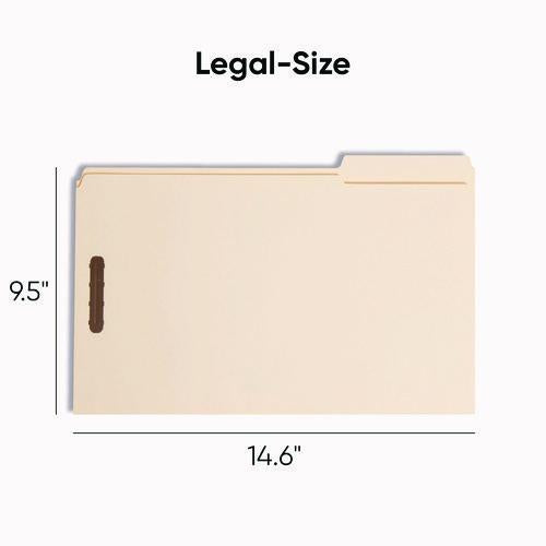 Image of Smead Top Tab Fastener Folders, 1/3-Cut Tabs: Assorted, 0.75" Expansion, 2 Fasteners, Legal Size, Manila Exterior, 50/Box