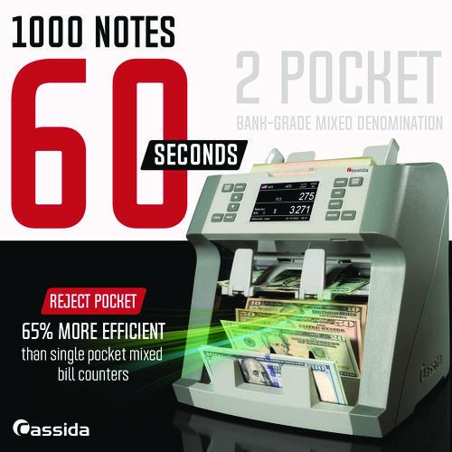 Image of Cassida 9900R 9900R Two-Pocket Mixed Bill Counter, Three Speeds: 800 bills/min, 1,000 bills/min, 1,200 bills/min, 9.5 x 11 x 10.4, Gray