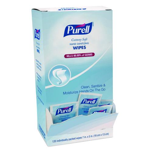 Image of PURELL® 9027-12 Cottony Soft Individually Wrapped Sanitizing Hand Wipes, 5 x 7, Unscented, White, 120/Box