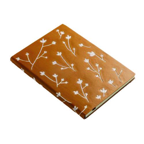 Image of Denik AHBC508L Vegan-Leather Layflat Flexible Cover Journal, Samantha Branches/Leaves, College Rule, Orange/Cream Cover, (72) 8 x 5.5 Sheets