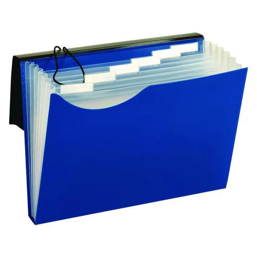 Image of Pendaflex® 67440BLU Seven-Pocket Poly Expanding File, 1" Expansion, 7 Sections, Elastic Cord Closure, 1/6-Cut Tabs, Letter Size, Blue